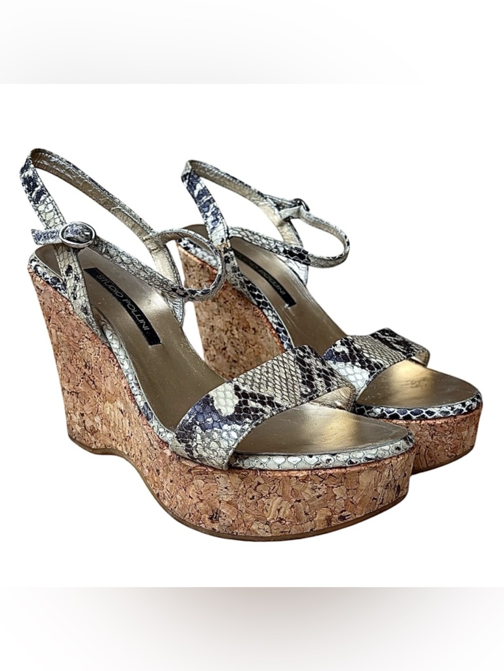 STUDIO POLLINI Brown & Sand Snakeskin Cork Platform Sandals